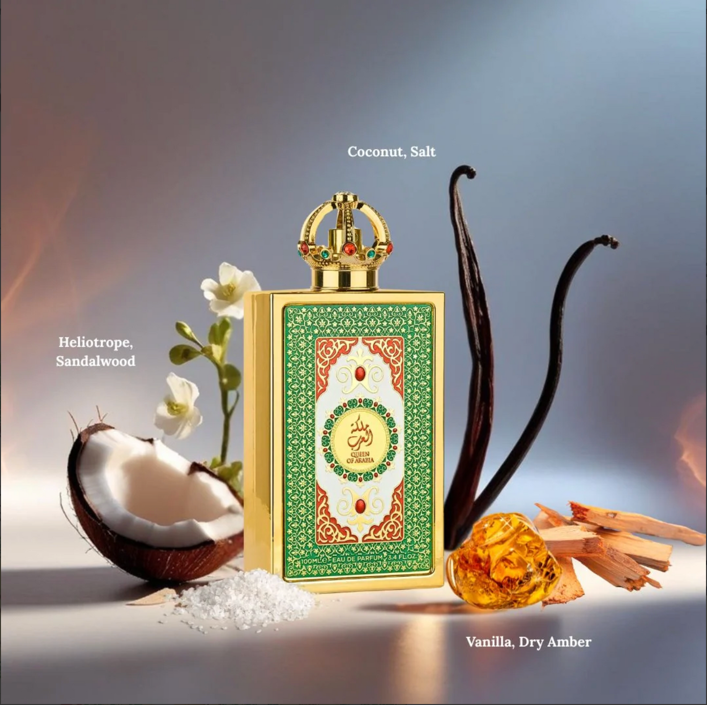 Queen of Arabia Eau De Parfum Spray 100ml (3.4 oz) by Lattafa Pride | A Golden Halo of Coconut, Salt & Vanilla